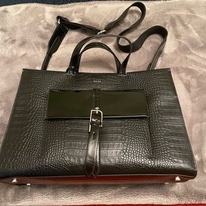 Reiss • Picton Black Leather Croc Embossed Satchel Tote